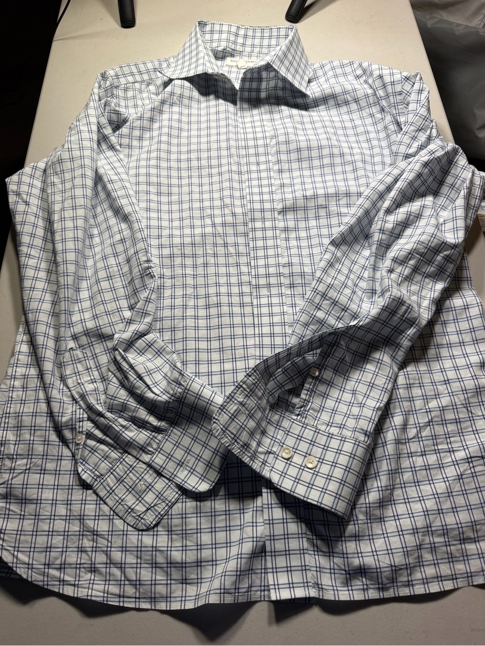 Banana Republic White Dress Shirt with Blue Windowpane Check